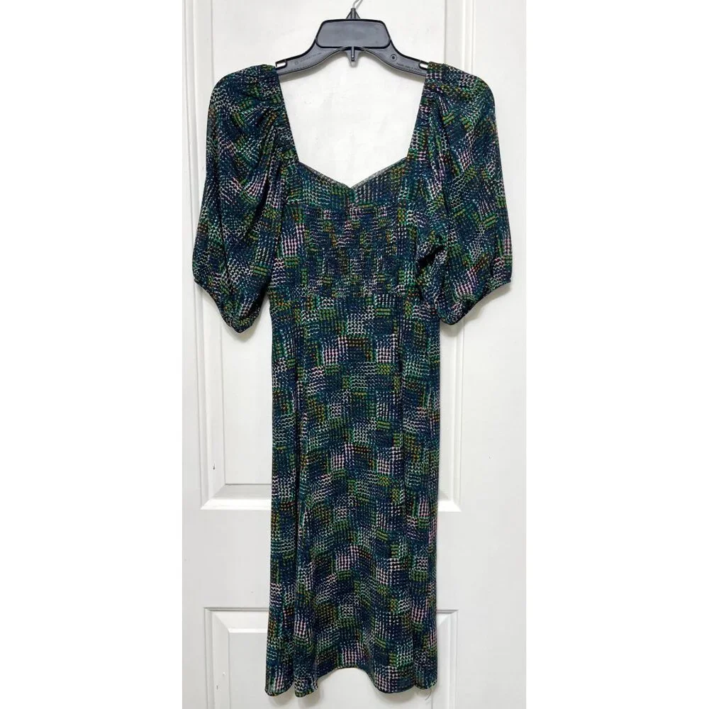 Elaine Puff Sleeve Multicolored Dot Mesh Midi Dress in Green‎ Size XS
